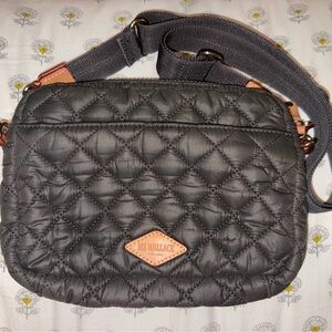 MZ Wallace Quilted Crossbody Bag in Black with Tan Accent